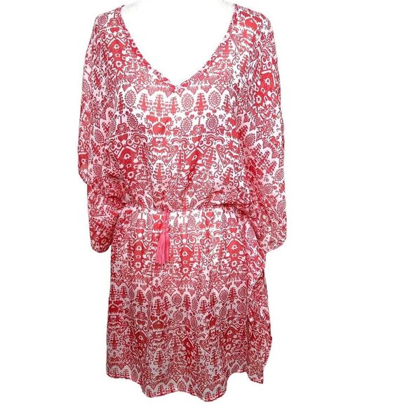 West Loop Swim Cover Up Dark Pink White One Size - Picture 1 of 7